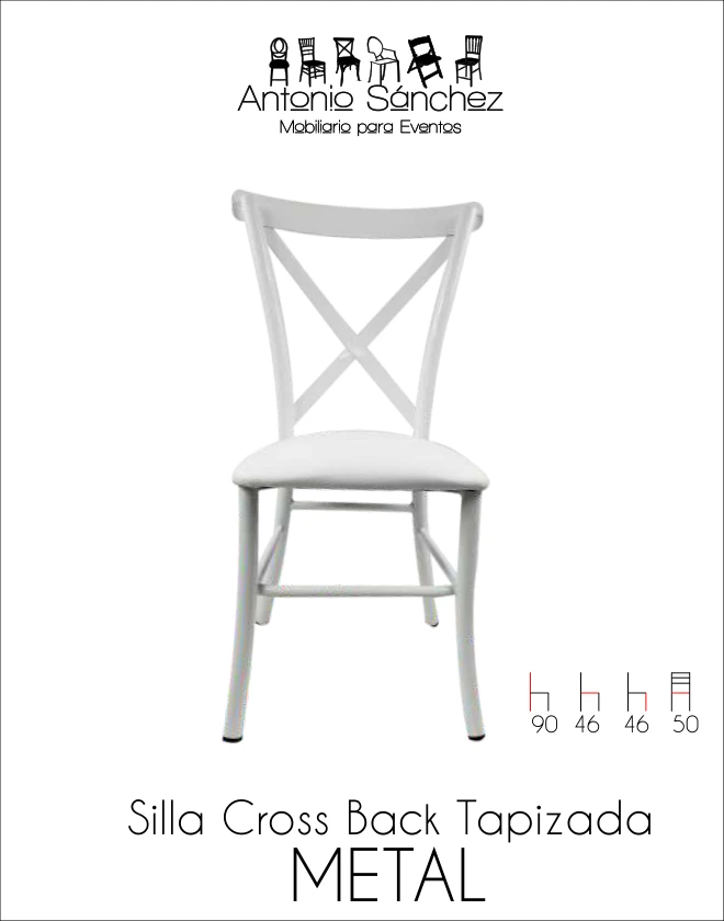 Primera página del brochure: Silla Crossback Metal Blanca Tapizada