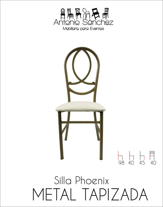 Primera página del brochure: Silla Phoenix Metal Dorada Tapizada