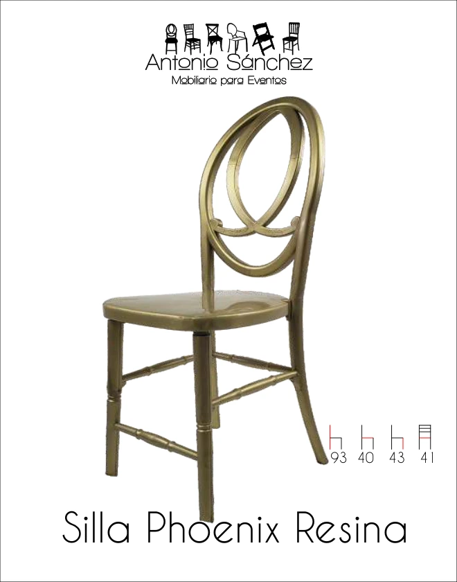 Primera página del brochure: Silla Phoenix Resina Dorada