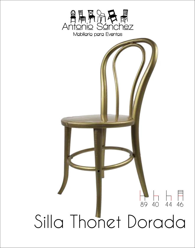 Primera página del brochure: Silla Thonet Resina Dorada