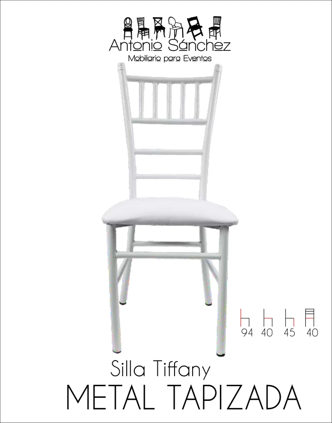 Primera página del brochure: Silla Tiffany Metal Blanca Tapizada