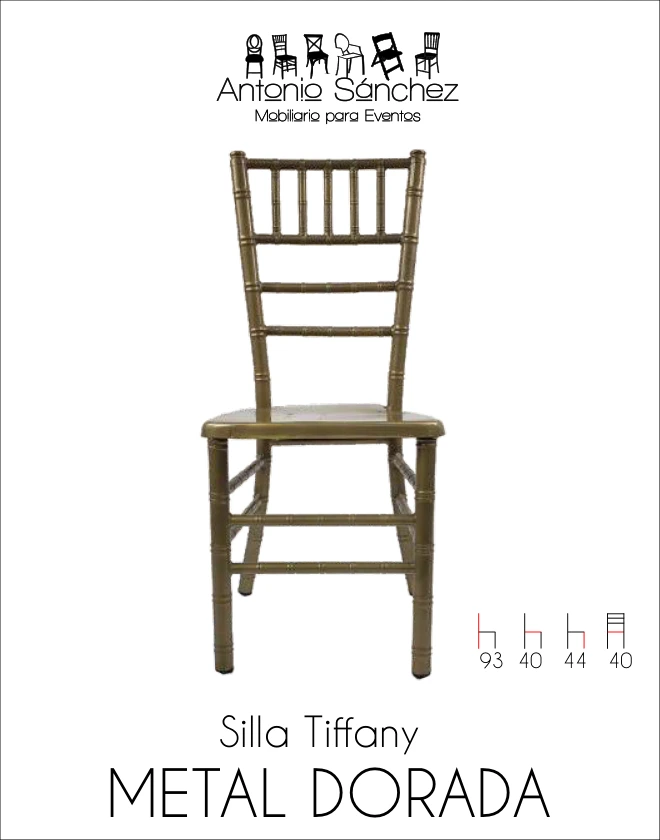 Primera página del brochure: Silla Tiffany Metal Dorada